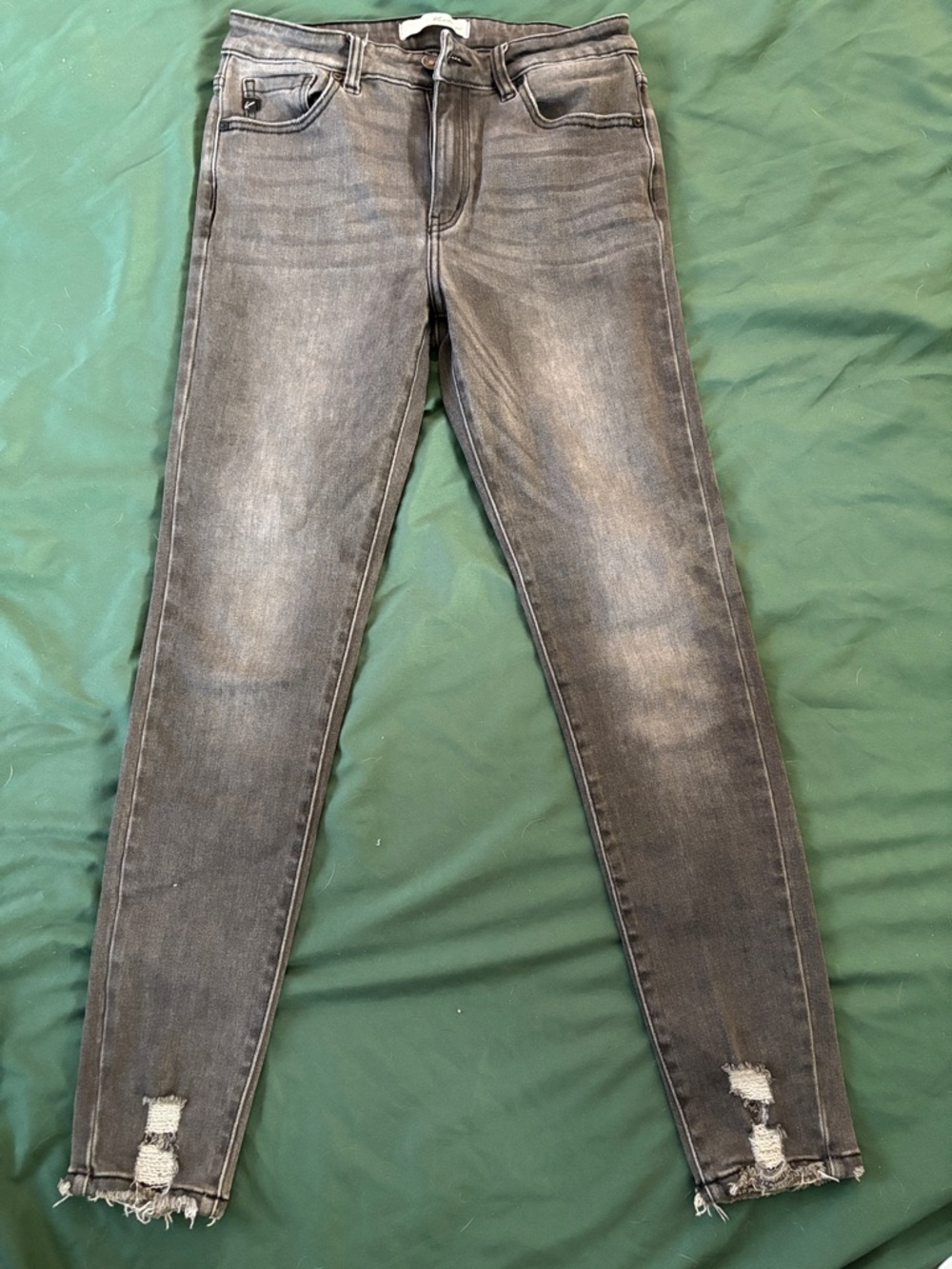 KanCan Washed Black Skinny Jeans with Distressed Ankles